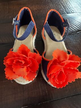 Girls Navy Janie and Jack Sandals with Bright Orange Flower